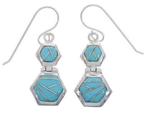 Turquoise Inlay Sterling Silver Hook Dangle Earrings FX31038